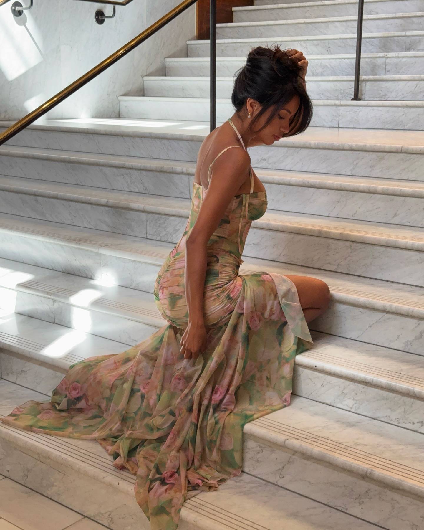 Colorful Corset Slit Maxi Dress