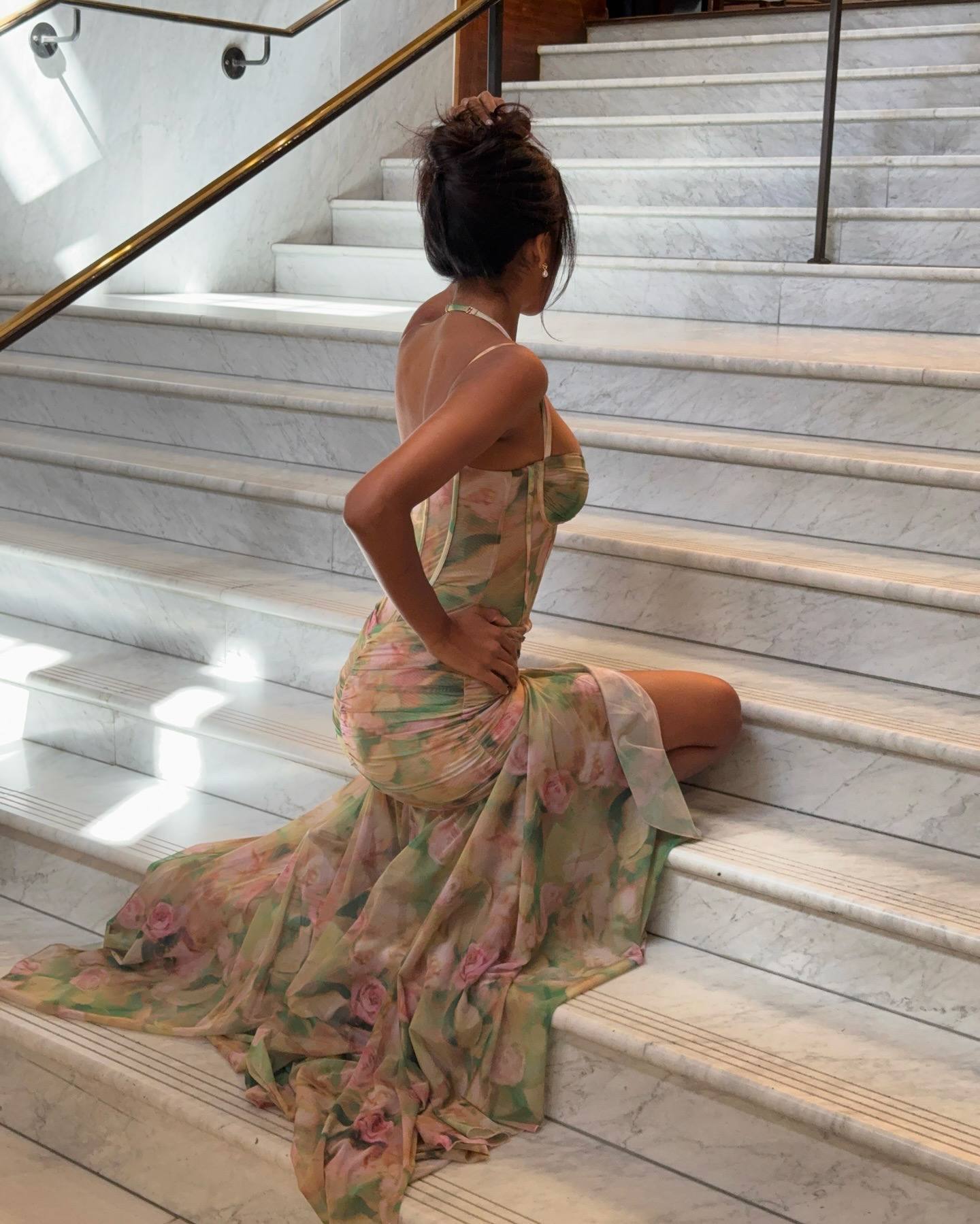 Colorful Corset Slit Maxi Dress