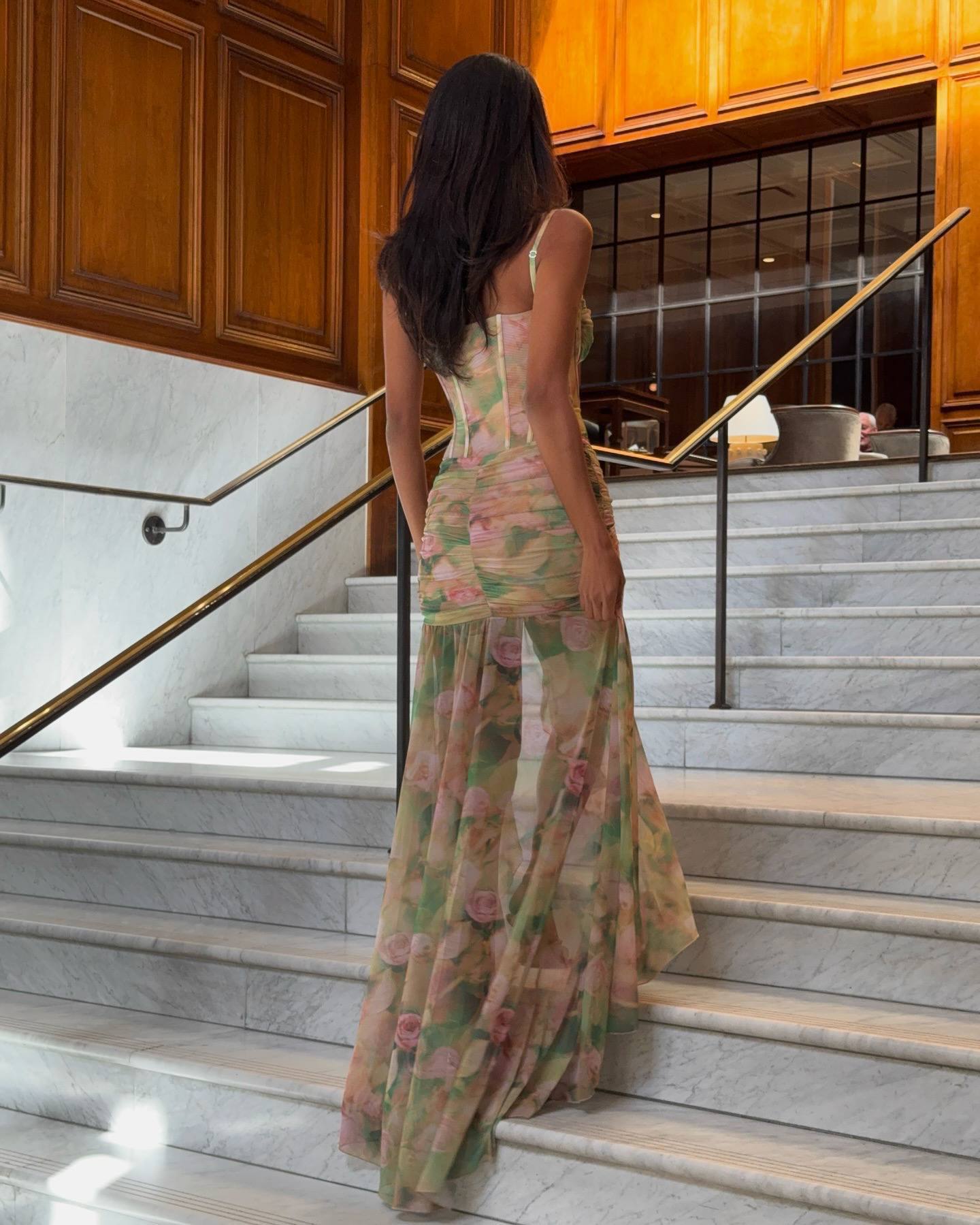 Colorful Corset Slit Maxi Dress