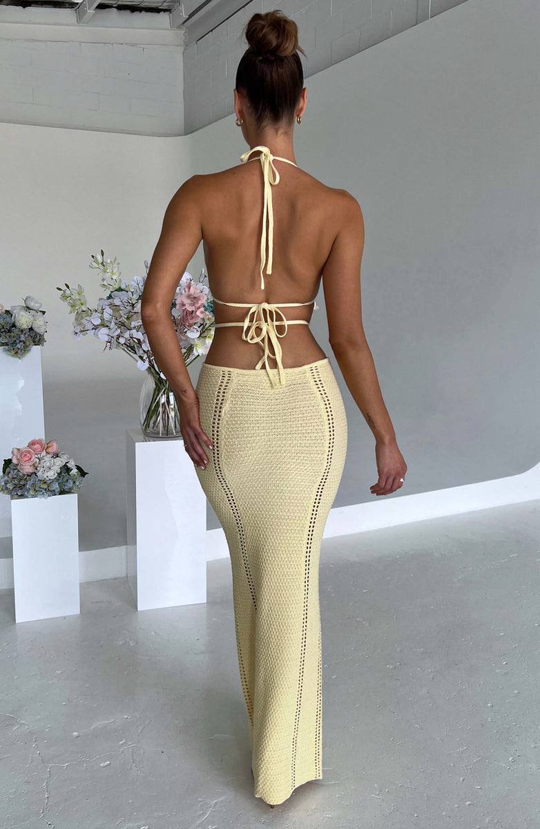 Butter Yellow Cut-Out Halter Maxi Dress