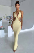 Butter Yellow Cut-Out Halter Maxi Dress