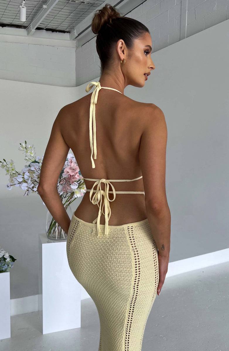 Butter Yellow Cut-Out Halter Maxi Dress