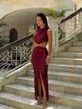 Burgundy Satin Maxi Dress – Laryss Sharm