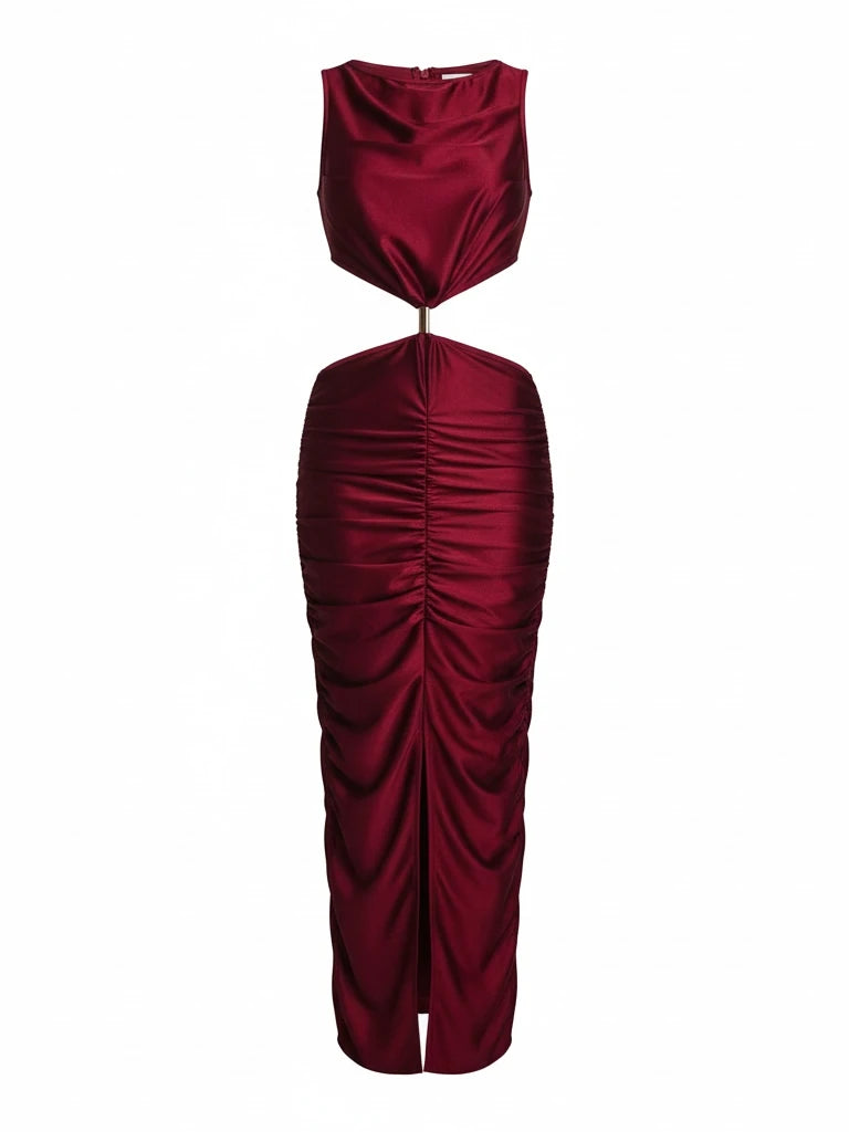 Burgundy Satin Maxi Dress – Laryss Sharm