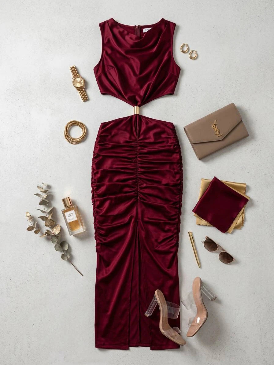 Burgundy Satin Maxi Dress – Laryss Sharm